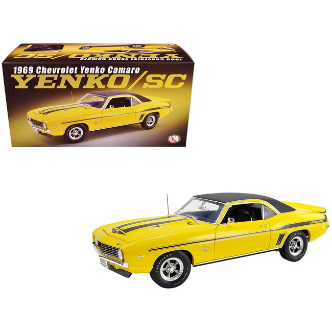 1969 Chevrolet Yenko Camaro Daytona Yellow with Black Stripes and Black Vinyl Top Limited Edition to 420 pieces Worldwide 1/18 Die Cast Model Car by ACME-Acme-ModelCars.com