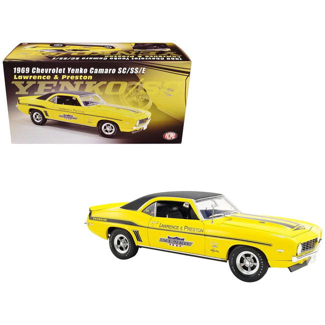 1969 Chevrolet Yenko Camaro SC/SS/E "Lawrence & Preston" Daytona Yellow with Black Stripes and Black Vinyl Top Limited Edition to 290 pieces Worldwide 1/18 Die Cast Model Car by ACME-Acme-ModelCars.com