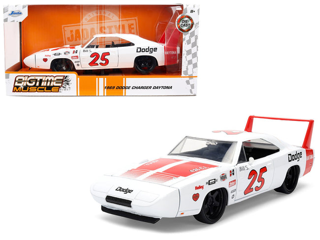 1969 Dodge Charger Daytona #25 White with Red Stripes "Bigtime Muscle" Series 1/24 Diecast Model Car by Jada-Jada-ModelCars.com