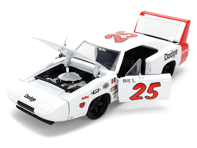 1969 Dodge Charger Daytona #25 White with Red Stripes "Bigtime Muscle" Series 1/24 Diecast Model Car by Jada-Jada-ModelCars.com