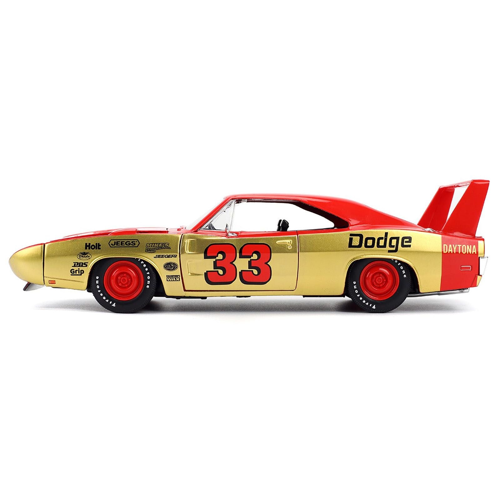 1969 Dodge Charger Daytona 33 Red and Gold Metallic with Graphics "Bigtime Muscle" Series 1/24 Diecast Model Car by Jada - Jada - ModelCars.com