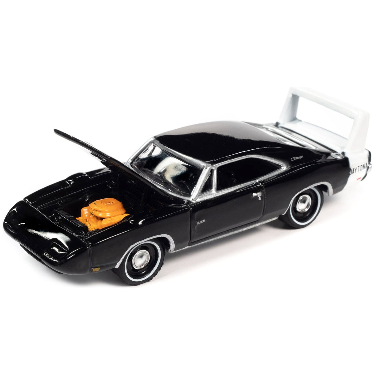 1969 Dodge Charger Daytona Black with White Tail Stripe "MCACN (Muscle Car and Corvette Nationals)" Limited Edition to 4236 pieces Worldwide "Muscle Cars USA" Series 1/64 Diecast Model Car by Johnny Lightning-Johnny Lightning-ModelCars.com