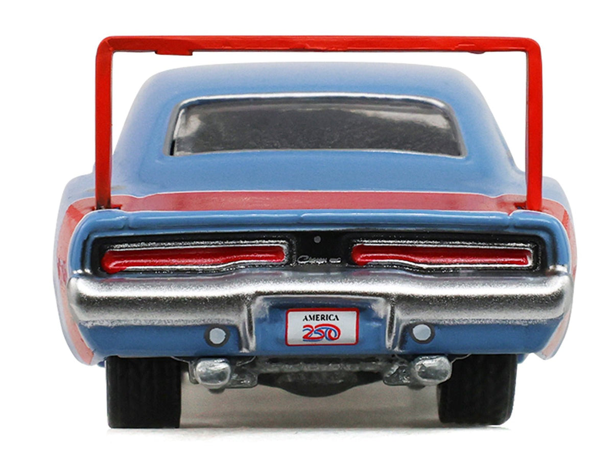 1969 Dodge Charger Daytona Blue with Red Stripes "America 250 Edition" "Anniversary Collection" Series 18 1/64 Diecast Model Car by Greenlight-Greenlight-ModelCars.com