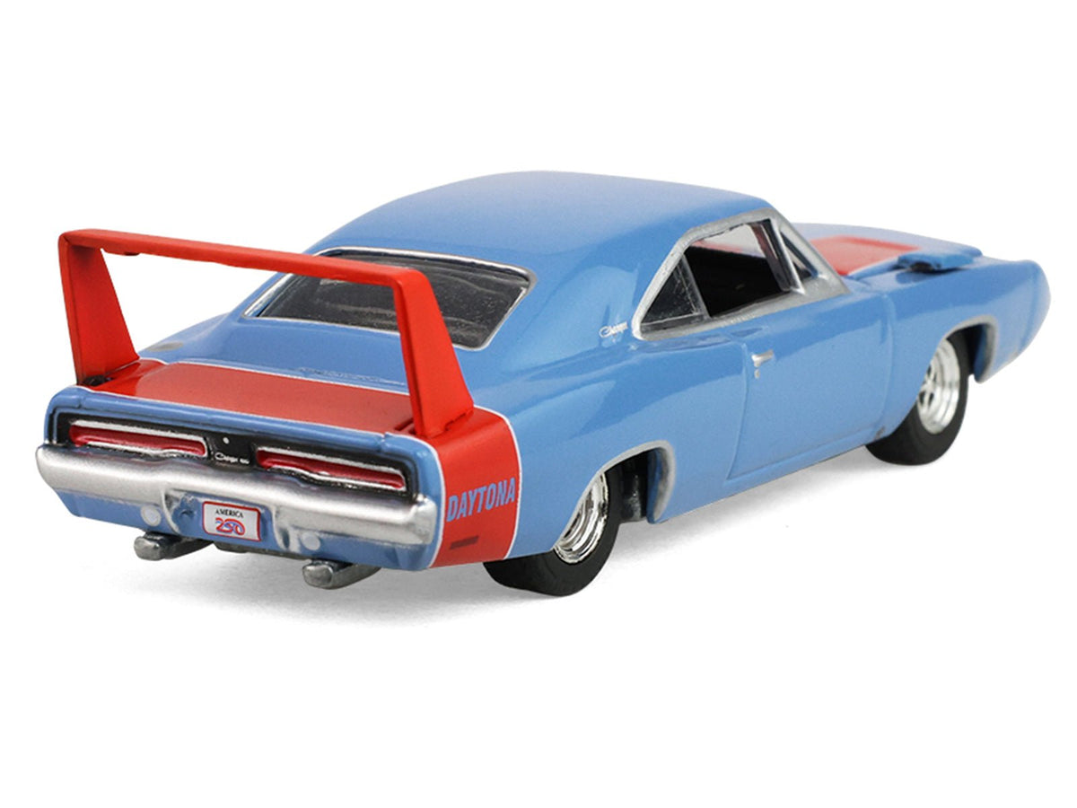 1969 Dodge Charger Daytona Blue with Red Stripes "America 250 Edition" "Anniversary Collection" Series 18 1/64 Diecast Model Car by Greenlight-Greenlight-ModelCars.com