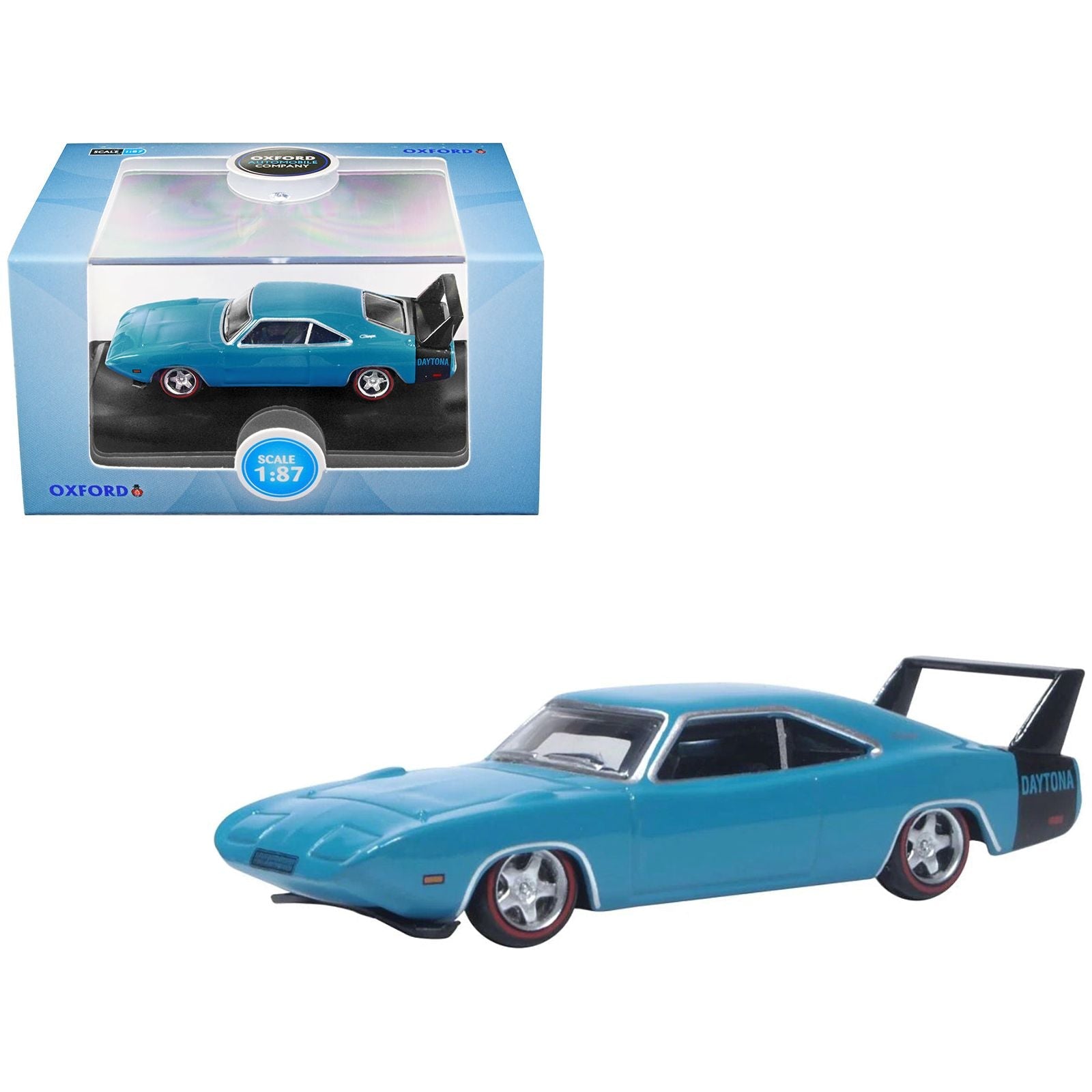 1969 Dodge Charger Daytona Bright Blue with Black Tail Stripe 1/87 (HO) Scale Diecast Model Car by Oxford Diecast - Oxford Diecast - ModelCars.com