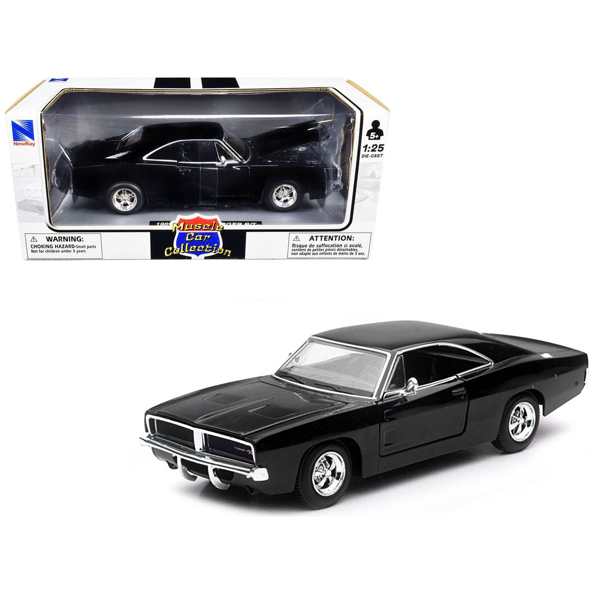 1969 Dodge Charger R/T Black "Muscle Car Collection" 1/25 Diecast Model Car by New Ray - New Ray - ModelCars.com