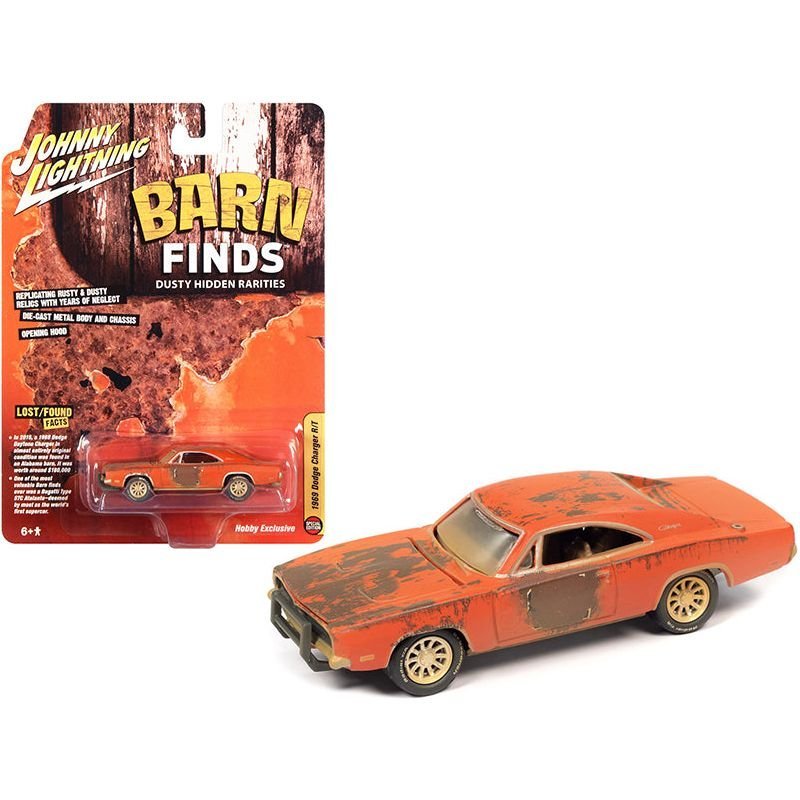 1969 Dodge Charger R/T Orange (Unrestored) "Barn Finds" 1/64 Diecast Model Car by Johnny Lightning-Johnny Lightning-ModelCars.com