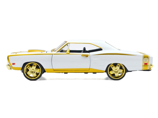 1969 Dodge Coronet Super Bee White Metallic with Gold Accents "Luxe Legends" Series 1/24 Diecast Model Car by Motormax-Motormax-ModelCars.com