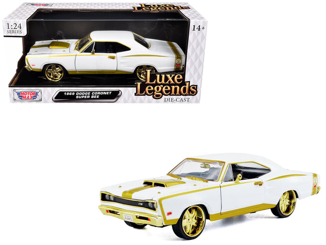 1969 Dodge Coronet Super Bee White Metallic with Gold Accents "Luxe Legends" Series 1/24 Diecast Model Car by Motormax-Motormax-ModelCars.com