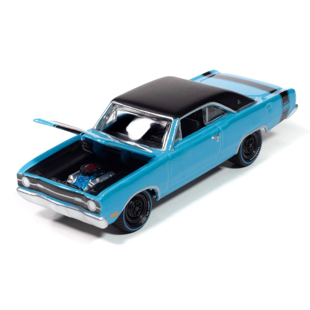 1969 Dodge Dart GTS 340 Blue with Black Top and Stripes "Goodyear Blue Streak" "Pop Culture" 2025 Release 1 1/64 Diecast Model Car by Johnny Lightning-Johnny Lightning-ModelCars.com