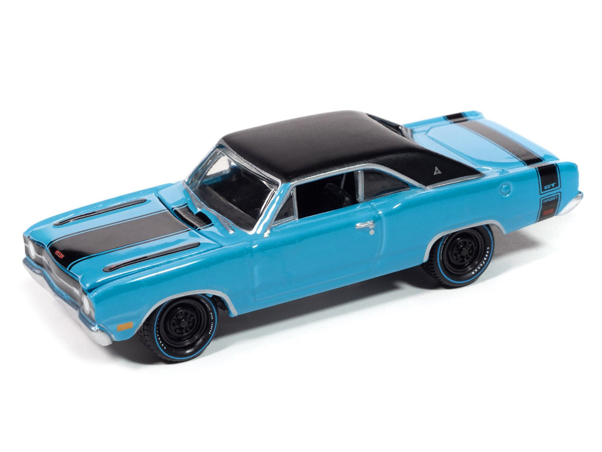 1969 Dodge Dart GTS 340 Blue with Black Top and Stripes "Goodyear Blue Streak" "Pop Culture" 2025 Release 1 1/64 Diecast Model Car by Johnny Lightning-Johnny Lightning-ModelCars.com