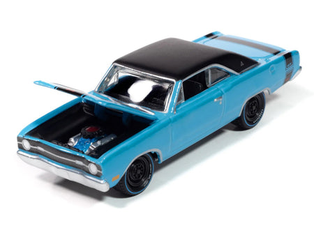 1969 Dodge Dart GTS 340 Blue with Black Top and Stripes "Goodyear Blue Streak" "Pop Culture" 2025 Release 1 1/64 Diecast Model Car by Johnny Lightning-Johnny Lightning-ModelCars.com