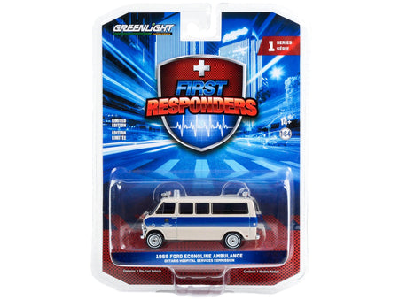 1969 Ford Econoline Ambulance Beige with Blue Stripes "Ontario Hospital Services Commission Ontario Canada" "First Responders" Series 1 1/64 Diecast Model Car by Greenlight-Greenlight-ModelCars.com