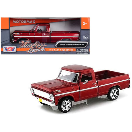 1969 Ford F - 100 Pickup Truck Burgundy 1/24 Diecast Model Car by Motormax - Motormax - ModelCars.com