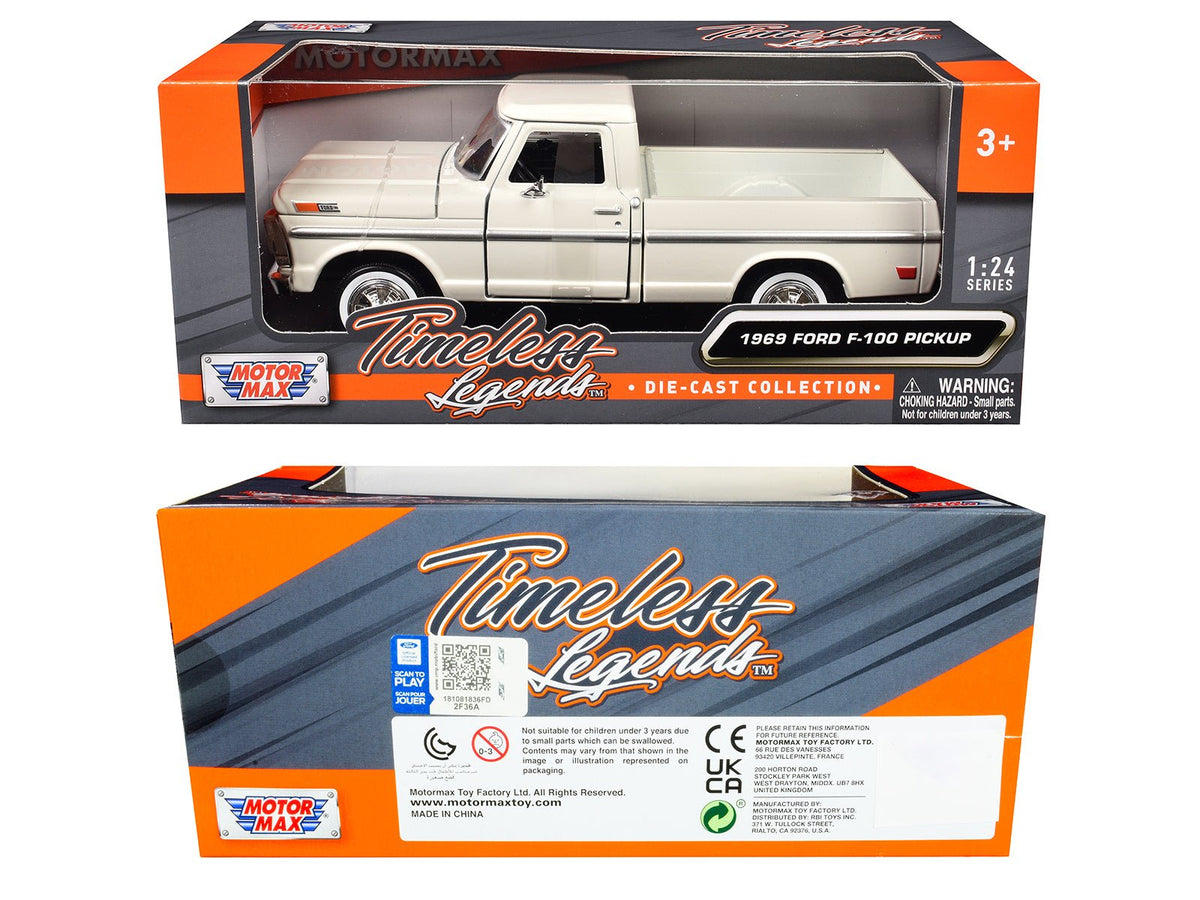 1969 Ford F-100 Pickup Truck Cream "Timeless Legends" Series 1/24 Diecast Model Car by Motormax-Motormax-ModelCars.com