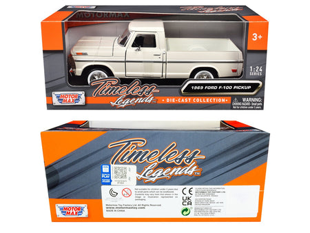 1969 Ford F-100 Pickup Truck Cream "Timeless Legends" Series 1/24 Diecast Model Car by Motormax-Motormax-ModelCars.com