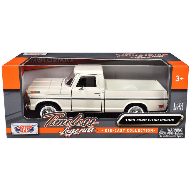 1969 Ford F-100 Pickup Truck Cream "Timeless Legends" Series 1/24 Diecast Model Car by Motormax-Motormax-ModelCars.com