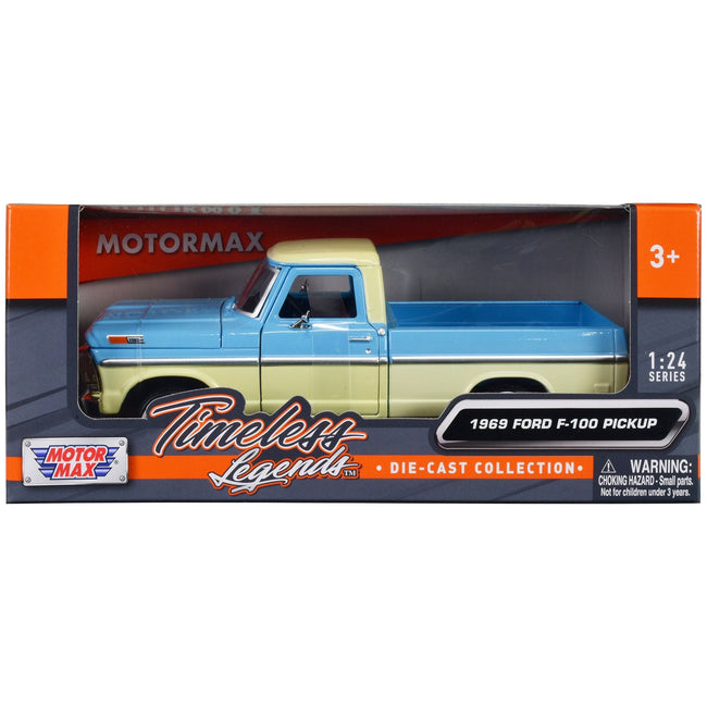 1969 Ford F - 100 Pickup Truck Light Blue and Cream "Timeless Legends" Series 1/24 Diecast Model Car by Motormax - Motormax - ModelCars.com