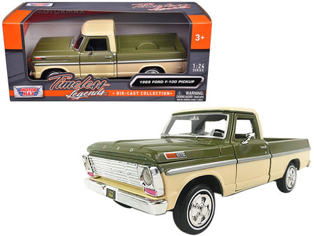 1969 Ford F-100 Pickup Truck Light Green and Cream 1/24 Diecast Model Car by Motormax-Motormax-ModelCars.com