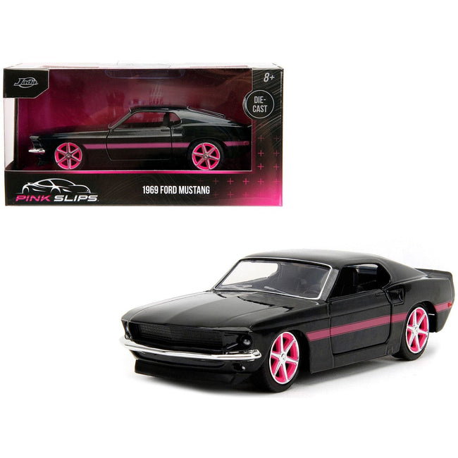 1969 Ford Mustang Black Metallic with Pink Stripes and Wheels "Pink Slips" Series 1/32 Diecast Model Car by Jada-Jada-ModelCars.com