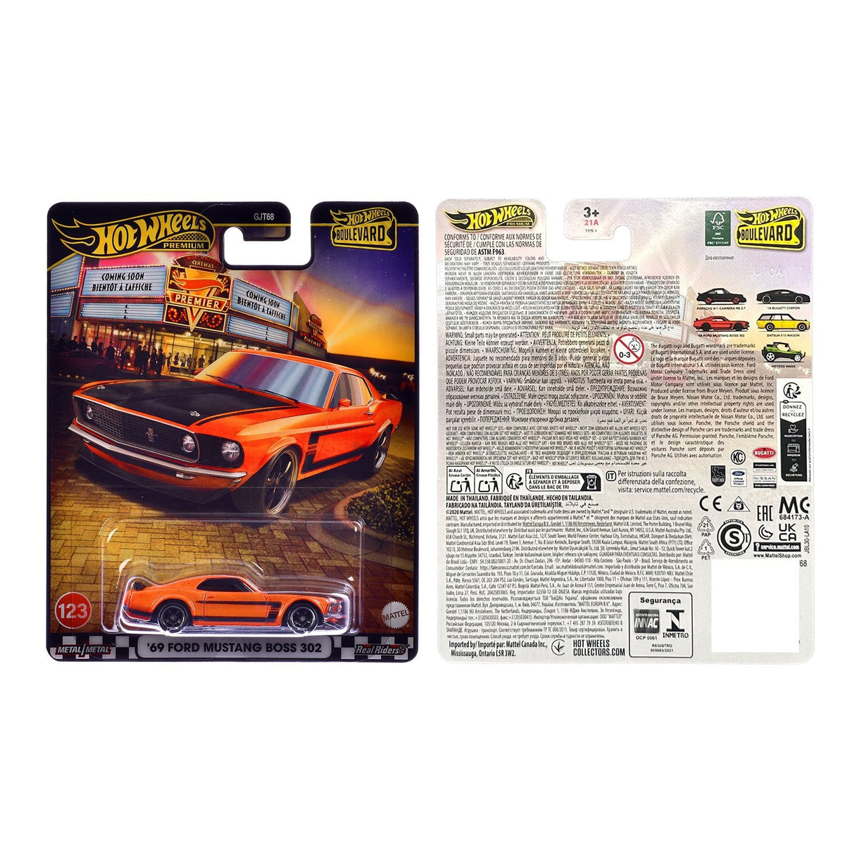 1969 Ford Mustang Boss 302 Orange with Black Stripes and Hood "Boulevard" Series Diecast Model Car by Hot Wheels-Hotwheels-ModelCars.com