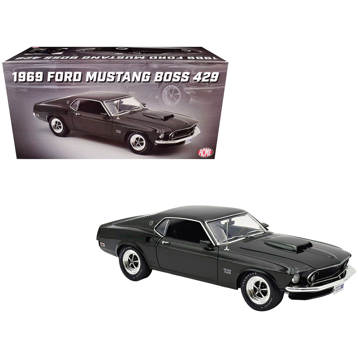 1969 Ford Mustang BOSS 429 Black Jade Metallic Limited Edition to 429 pieces Worldwide 1/18 Diecast Model Car by ACME-Acme-ModelCars.com