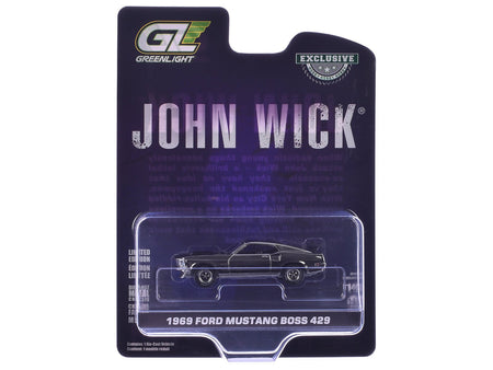 1969 Ford Mustang Boss 429 Silver Chrome Edition with Black Stripes "John Wick" (2014) Movie "Hobby Exclusive" Series 1/64 Diecast Model Car by Greenlight-Greenlight-ModelCars.com