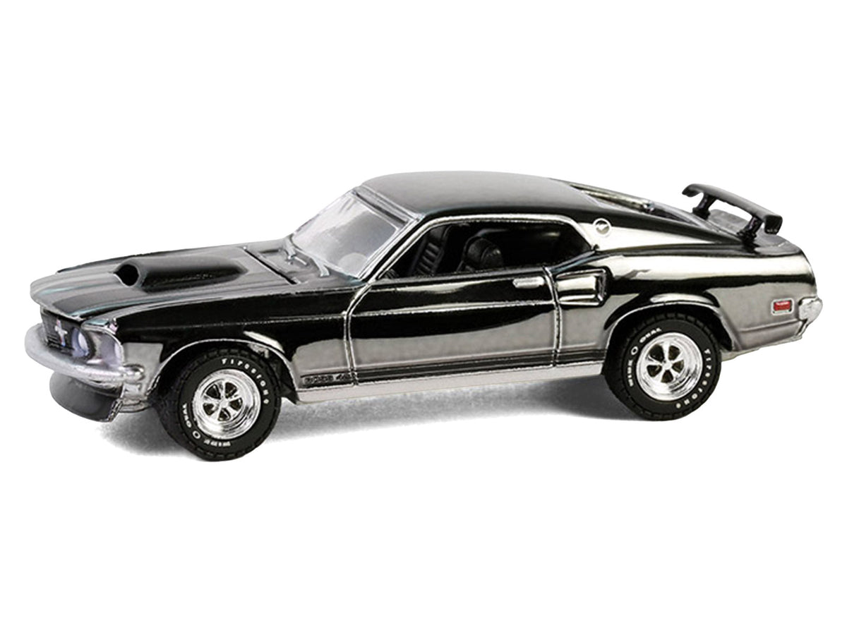 1969 Ford Mustang Boss 429 Silver Chrome Edition with Black Stripes "John Wick" (2014) Movie "Hobby Exclusive" Series 1/64 Diecast Model Car by Greenlight-Greenlight-ModelCars.com