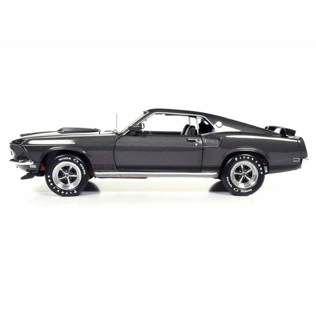 1969 Ford Mustang Dark Gray Metallic with Black Stripes "John Wick" (2014) Movie "Silver Screen Machines" Series 1/18 Diecast Model Car by Auto World - Autoworld - ModelCars.com