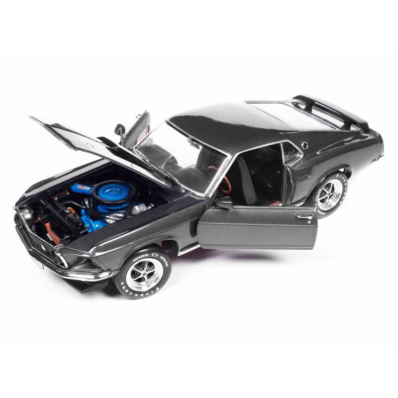 1969 Ford Mustang Dark Gray Metallic with Black Stripes "John Wick" (2014) Movie "Silver Screen Machines" Series 1/18 Diecast Model Car by Auto World - Autoworld - ModelCars.com