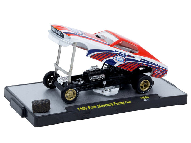 1969 Ford Mustang Funny Car "NHRA 75 Years" Red and White with Graphics Limited Edition to 3740 pieces Worldwide 1/64 Diecast Model Car by M2 Machines-M2-ModelCars.com