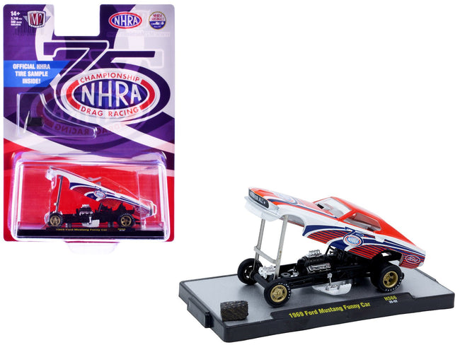 1969 Ford Mustang Funny Car "NHRA 75 Years" Red and White with Graphics Limited Edition to 3740 pieces Worldwide 1/64 Diecast Model Car by M2 Machines-M2-ModelCars.com