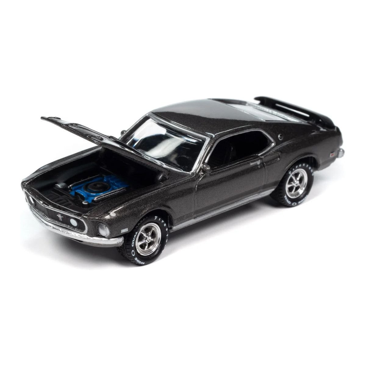 1969 Ford Mustang Mach I Gray Metallic with Black Stripes "John Wick" (2014) Movie "Pop Culture" 2024 Release 2 1/64 Diecast Model Car by Johnny Lightning - Johnny Lightning - ModelCars.com