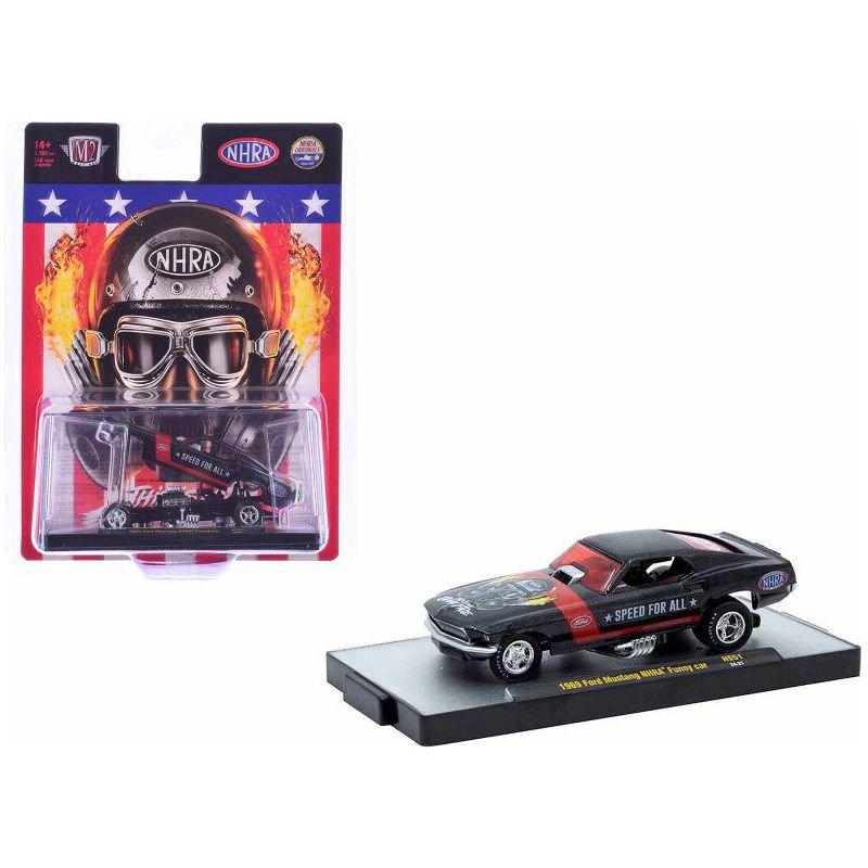 1969 Ford Mustang NHRA Funny Car Black Metallic with Red Stripes and Graphics Limited Edition to 3762 pieces Worldwide 1/64 Diecast Model Car by M2 Machines - M2 - ModelCars.com