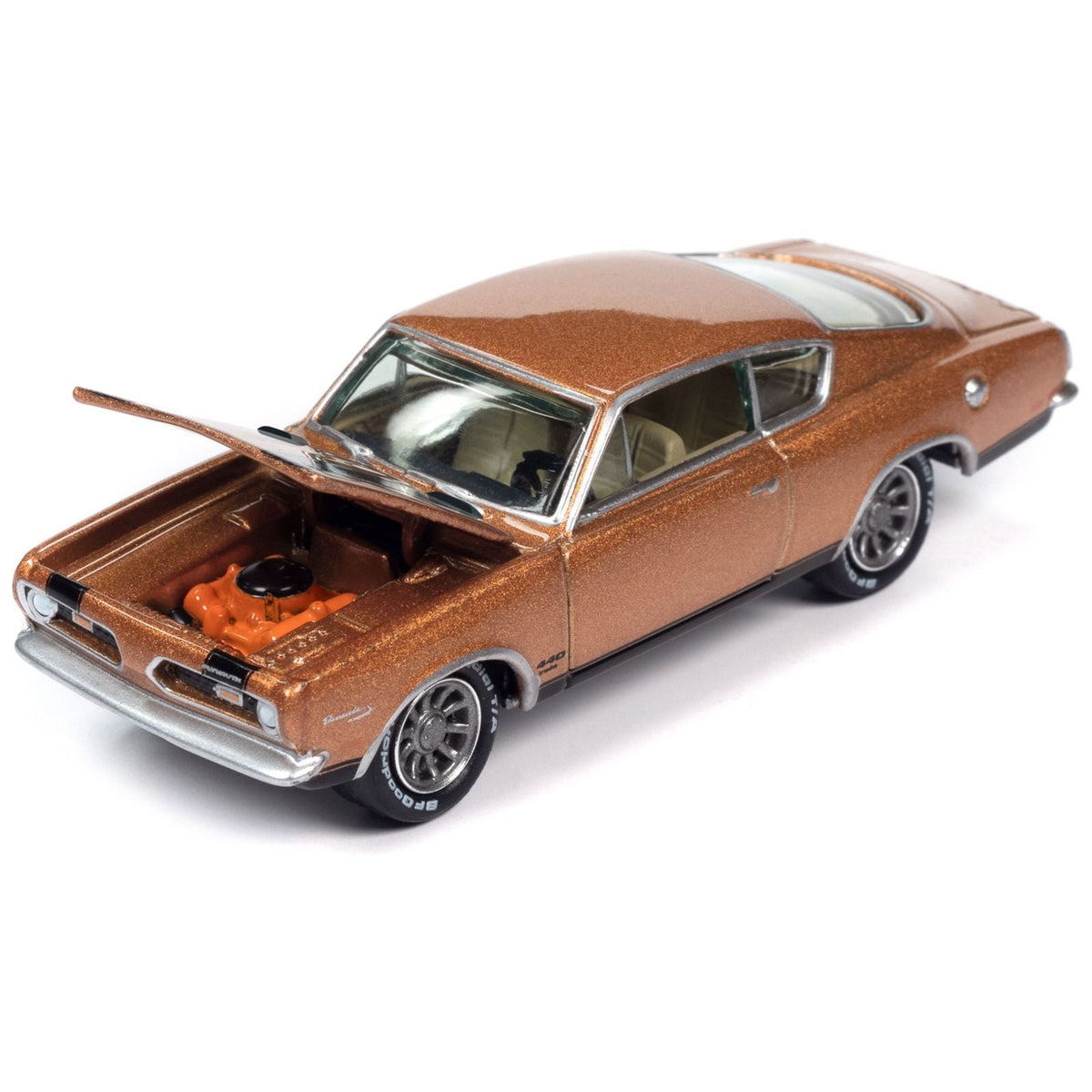 1969 Plymouth Barracuda Bronze Fire Metallic with Black Stripes "Classic Gold Collection" 2023 Release 2 Limited Edition to 2932 pieces Worldwide 1/64 Diecast Model Car by Johnny Lightning-Johnny Lightning-ModelCars.com