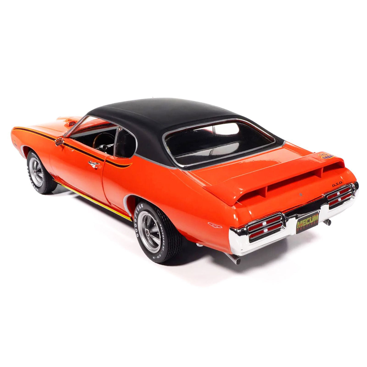 1969 Pontiac GTO Judge Carousel Red with Black Stripes and Black Vinyl Top "Mecum Auctions" "American Muscle" Series 1/18 Diecast Model Car by Auto World-Autoworld-ModelCars.com