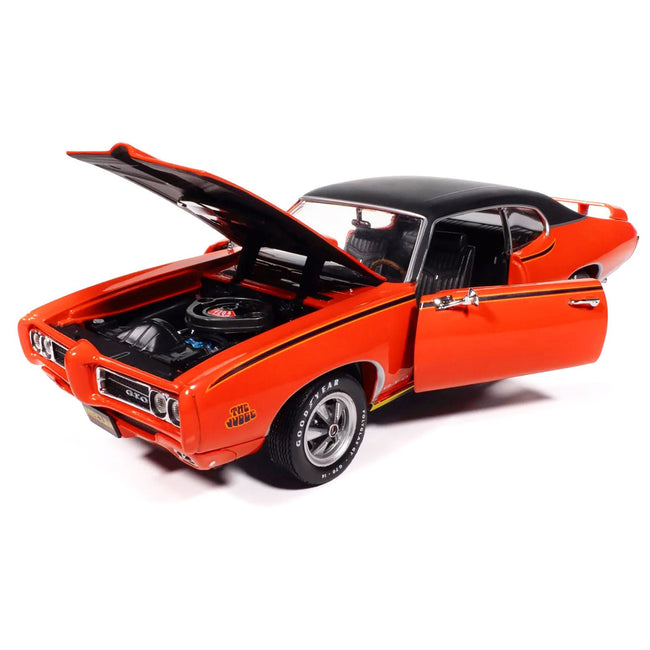 1969 Pontiac GTO Judge Carousel Red with Black Stripes and Black Vinyl Top "Mecum Auctions" "American Muscle" Series 1/18 Diecast Model Car by Auto World-Autoworld-ModelCars.com