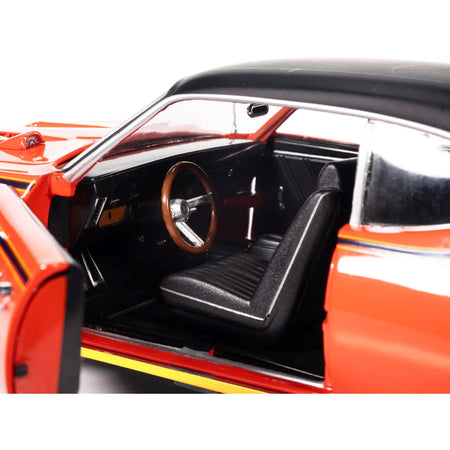 1969 Pontiac GTO Judge Carousel Red with Black Stripes and Black Vinyl Top "Mecum Auctions" "American Muscle" Series 1/18 Diecast Model Car by Auto World-Autoworld-ModelCars.com