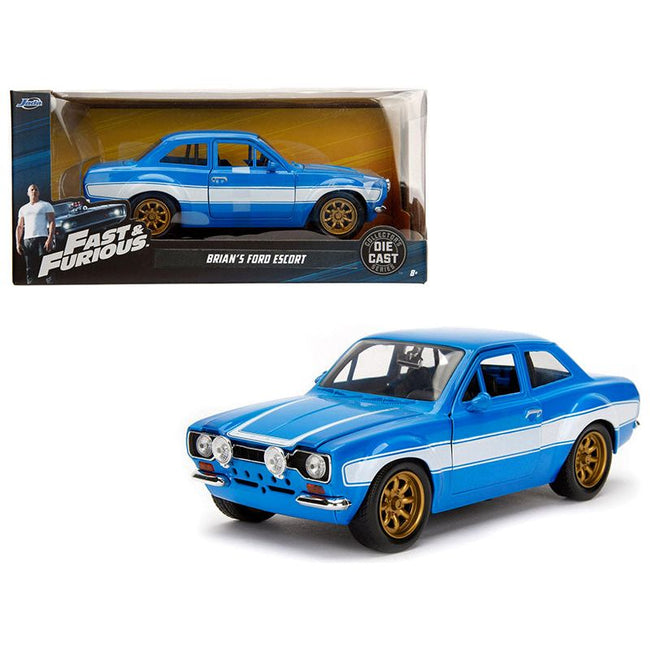 1970 Brian's Ford Escort Blue with White Stripes "Fast & Furious" Movie 1/24 Diecast Model Car by Jada-Jada-ModelCars.com