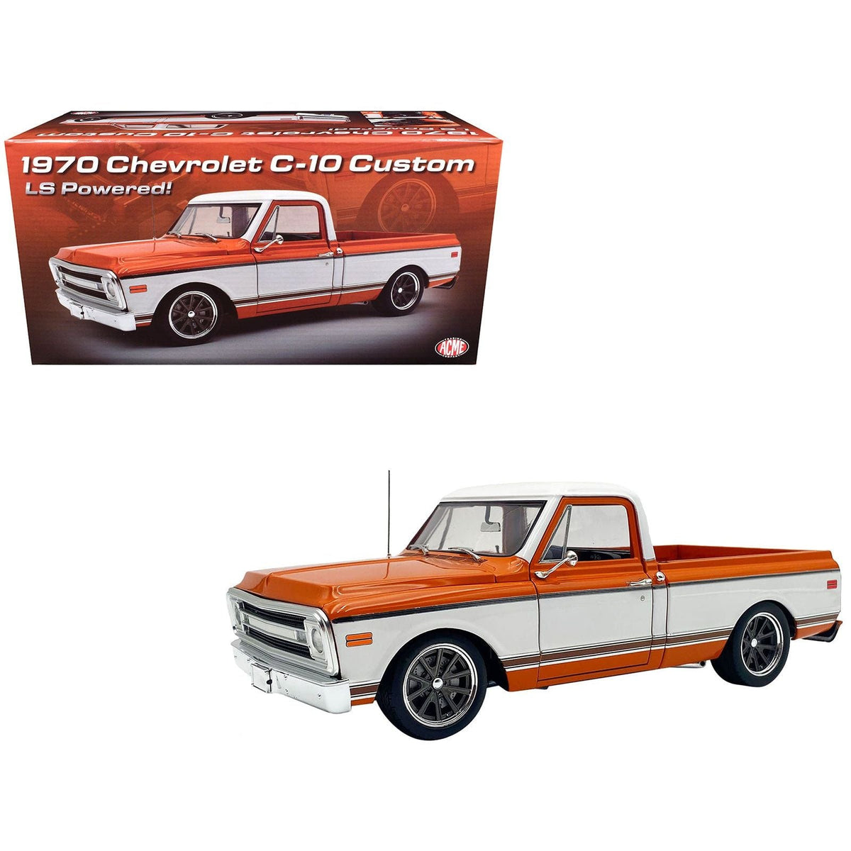 1970 Chevrolet C-10 Pickup Truck "LS Powered" Orange and White Limited Edition to 450 pieces Worldwide 1/18 Diecast Model Car by ACME-Acme-ModelCars.com