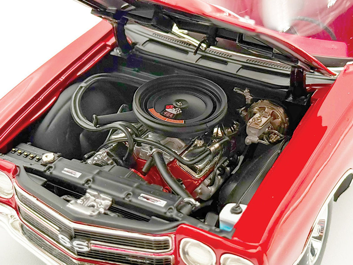 1970 Chevrolet Chevelle SS 454 LS6 Cranberry Red with White Stripes and Red Interior Limited Edition to 454 pieces Worldwide 1/18 Diecast Model Car by ACME-Acme-ModelCars.com
