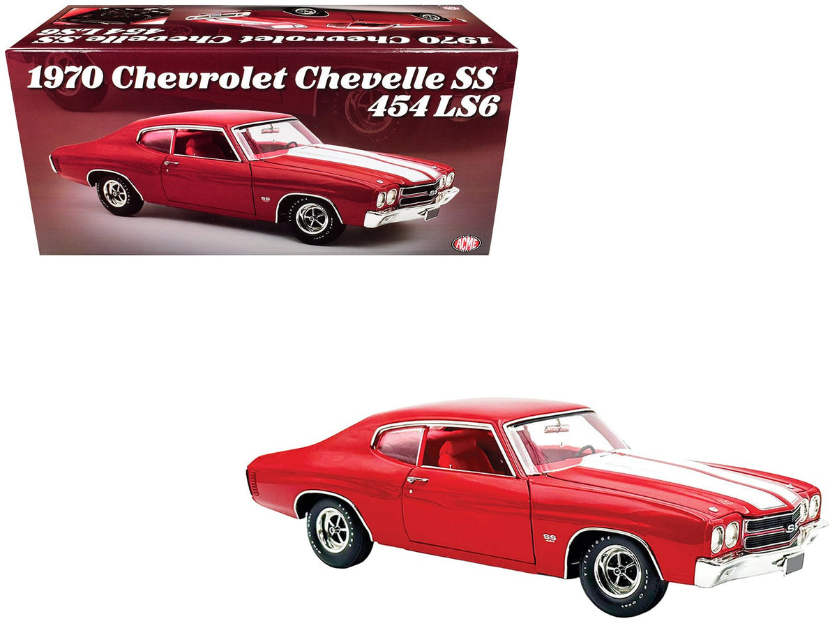 1970 Chevrolet Chevelle SS 454 LS6 Cranberry Red with White Stripes and Red Interior Limited Edition to 454 pieces Worldwide 1/18 Diecast Model Car by ACME-Acme-ModelCars.com