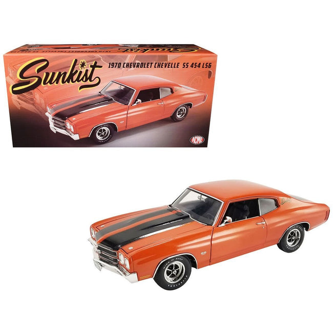 1970 Chevrolet Chevelle SS 454 LS6 "Sunkist" Orange with Black Hood Stripes Limited Edition to 300 pieces Worldwide 1/18 Diecast Model Car by ACME-Acme-ModelCars.com