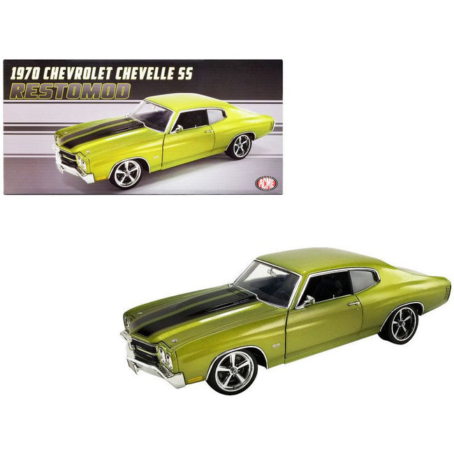1970 Chevrolet Chevelle SS Restomod Citrus Green Metallic with Black Stripes Limited Edition to 318 pieces Worldwide 1/18 Diecast Model Car by ACME-Acme-ModelCars.com