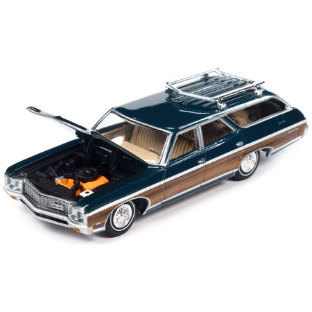 1970 Chevrolet Kingswood Estate Wagon Fathom Blue Metallic with Side Wood Panels "Muscle Wagons" Series 1/64 Diecast Model Car by Auto World-Johnny Lightning-ModelCars.com