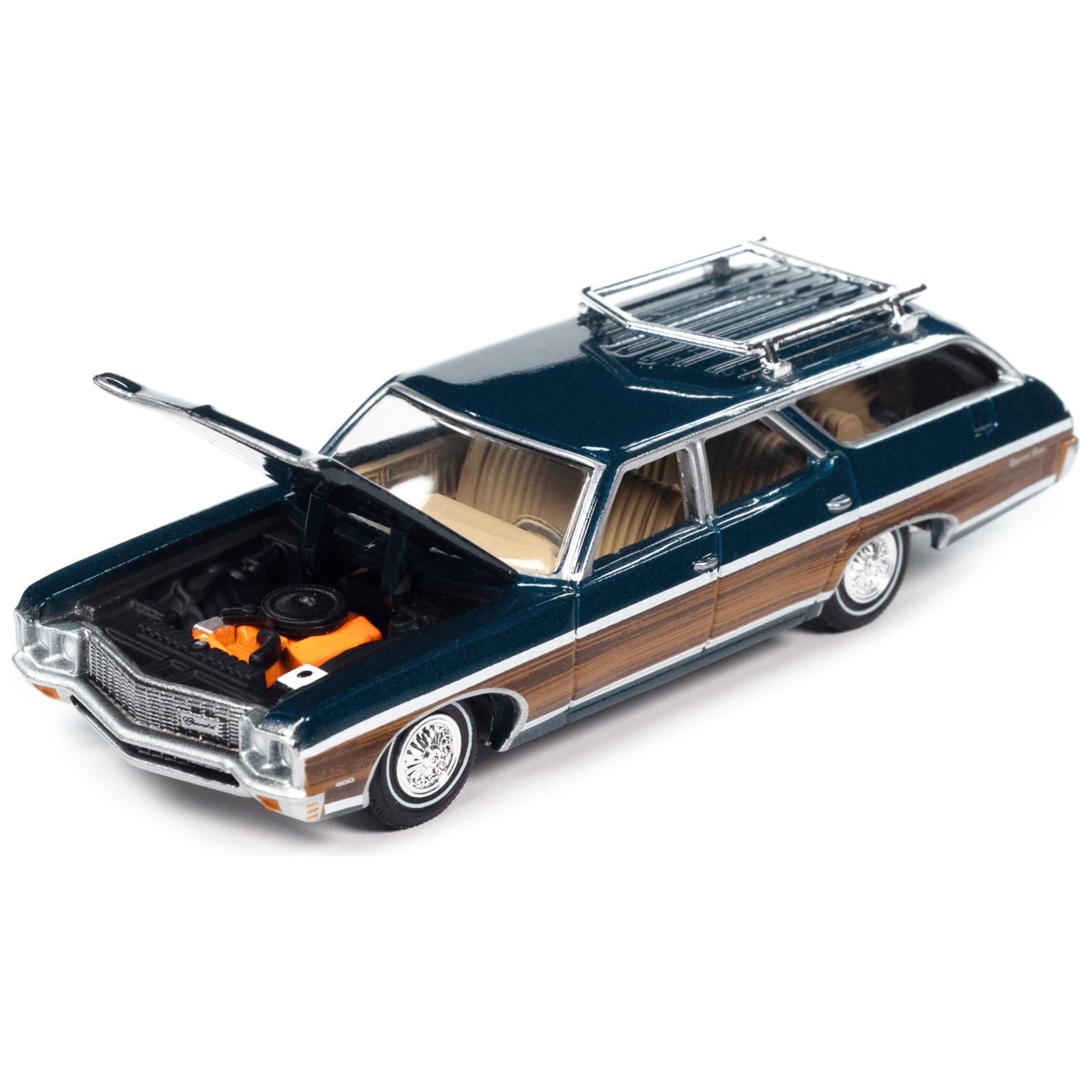 1970 Chevrolet Kingswood Estate Wagon Fathom Blue Metallic with Side Wood Panels "Muscle Wagons" Series 1/64 Diecast Model Car by Auto World - Johnny Lightning - ModelCars.com
