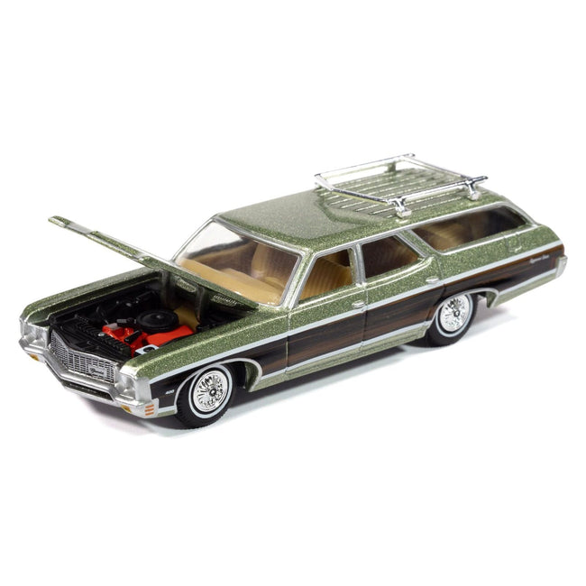 1970 Chevrolet Kingswood Estate Wagon Green Mist Metallic with Woodgrain Sides and Roof Rack "Muscle Wagons" Series 1/64 Diecast Model Car by Auto World-Autoworld-ModelCars.com