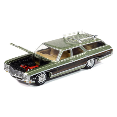 1970 Chevrolet Kingswood Estate Wagon Green Mist Metallic with Woodgrain Sides and Roof Rack "Muscle Wagons" Series 1/64 Diecast Model Car by Auto World - Autoworld - ModelCars.com