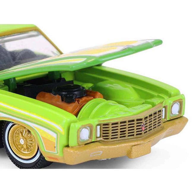 1970 Chevrolet Monte Carlo Lowrider "Michael Heralda Special Edition" Lime Green with Graphics "Hobby Exclusive" Series 1/64 Diecast Model Car by Greenlight-Greenlight-ModelCars.com