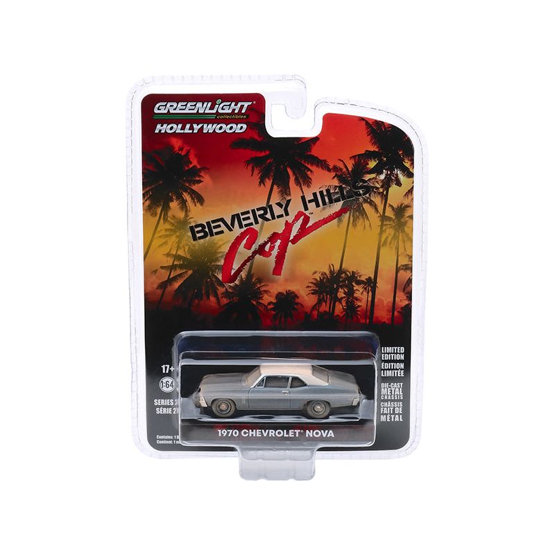 1970 Chevrolet Nova Blue Metallic with White Top (Unrestored) "Beverly Hills Cop" (1984) Movie "Hollywood Series" Release 27 1/64 Diecast Model Car by Greenlight - Greenlight - ModelCars.com